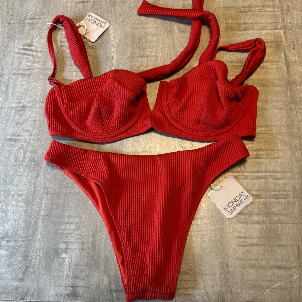 Monday Swimwear Textured Scarlet Bikini